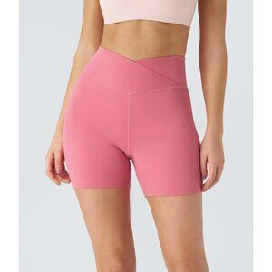 Halara SoftlyZero Plush High Waisted Crossover Ruched Yoga Shorts 5 Begonia Roug